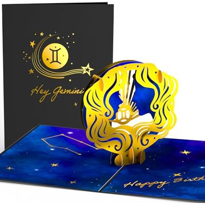 Lovepop ® Carte pop-up 3D avec signe du zodiaque Pour anniversaire de jumeaux 21/05 au 21/06 Avec enveloppe et compartiment caché pour argent et bons - Publicité Lovepop ® Carte pop-up 3D avec signe du zodiaque Pour anniversaire de jumeaux 21/05 au 21/06 Avec enveloppe et compartiment caché pour argent et bons - Publicité