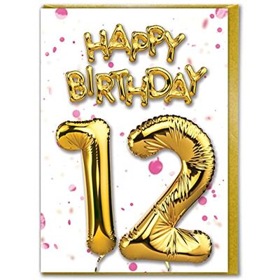 Candy Carte d'anniversaire 12 ans – Belle carte ballon en feuille d'or – Joli bleu blanc – Pour fils, fille, anniversaire de famille – Ami - Publicité Candy Carte d'anniversaire 12 ans – Belle carte ballon en feuille d'or – Joli bleu blanc – Pour fils, fille, anniversaire de famille – Ami - Publicité