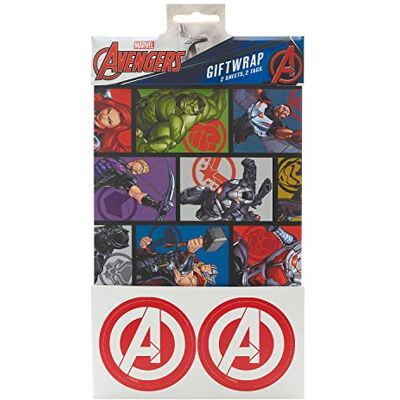 UK Greetings Le paquet de papier cadeau Marvel Avengers contient 2 feuilles et étiquettes de papier cadeau - Publicité UK Greetings Le paquet de papier cadeau Marvel Avengers contient 2 feuilles et étiquettes de papier cadeau - Publicité