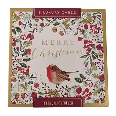 Lot de 8 cartes de Noël – Robin, glands et baies Lux Box – LBX110 - Publicité Lot de 8 cartes de Noël – Robin, glands et baies Lux Box – LBX110 - Publicité