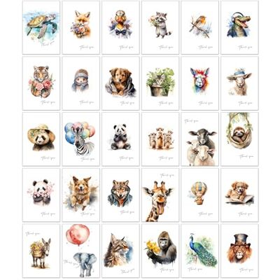 Panda 30 cartes de remerciement animaux 30 différents dessins d'animaux à dire merci avec enveloppes - Publicité Panda 30 cartes de remerciement animaux 30 différents dessins d'animaux à dire merci avec enveloppes - Publicité
