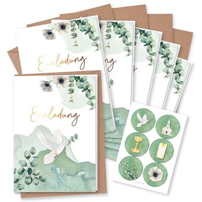 Papierdrachen Lot de 6 cartes d'invitation pour fêtes chrétiennes telles que baptême, communion, confirmation, motif eucalyptus Cartes pliantes avec enveloppe et autocollants assortis DIN A6 - Publicité Papierdrachen Lot de 6 cartes d'invitation pour fêtes chrétiennes telles que baptême, communion, confirmation, motif eucalyptus Cartes pliantes avec enveloppe et autocollants assortis DIN A6 - Publicité