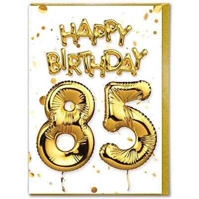 Candy Carte d'anniversaire 85 ans – 85 ans – Belle carte de ballon en feuille d'or blanc – Carte d'anniversaire importante pour homme et femme - Publicité Candy Carte d'anniversaire 85 ans – 85 ans – Belle carte de ballon en feuille d'or blanc – Carte d'anniversaire importante pour homme et femme - Publicité