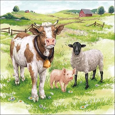 Ambiente Lot de 20 serviettes en papier avec motif vache, cochon et mouton Idéales également pour le découpage et la technique des serviettes 33 x 33 cm - Publicité Ambiente Lot de 20 serviettes en papier avec motif vache, cochon et mouton Idéales également pour le découpage et la technique des serviettes 33 x 33 cm - Publicité