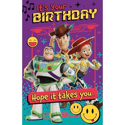 UK Greetings Carte d'anniversaire Disney Toy Story 5 avec enveloppe Happy Birthday Gifts Carte de vœux El/Lui 14,4 x 22,4 cm - Publicité UK Greetings Carte d'anniversaire Disney Toy Story 5 avec enveloppe Happy Birthday Gifts Carte de vœux El/Lui 14,4 x 22,4 cm - Publicité