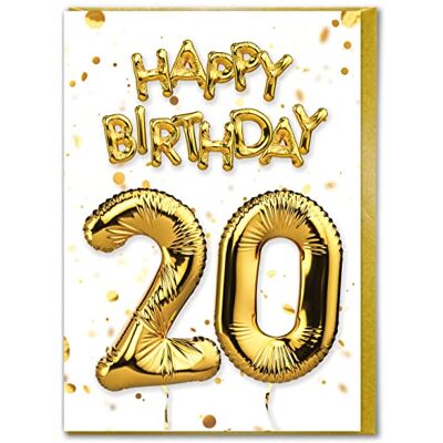 Candy Carte d'anniversaire 20 ans – 20 ans – Vingtième anniversaire – Ballons d'anniversaire – Cartes d'âge pour lui, elle, fils, fille, amis, camarades – Cartes d'âge spécial - Publicité Candy Carte d'anniversaire 20 ans – 20 ans – Vingtième anniversaire – Ballons d'anniversaire – Cartes d'âge pour lui, elle, fils, fille, amis, camarades – Cartes d'âge spécial - Publicité