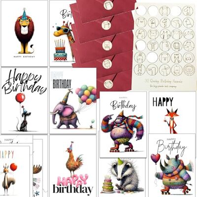 Panda 30 cartes d'anniversaire lumineuses et croquantes avec animaux avec enveloppes et cachets en bois - Publicité Panda 30 cartes d'anniversaire lumineuses et croquantes avec animaux avec enveloppes et cachets en bois - Publicité