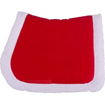 QHP Tapis de selle de Noël rouge avec bordure en fourrure synthétique blanche (demi-sang VS) - Publicité QHP Tapis de selle de Noël rouge avec bordure en fourrure synthétique blanche (demi-sang VS) - Publicité