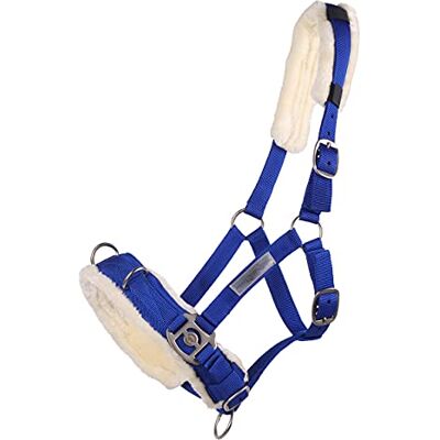 QHP Licol combiné avec rembourrage en fourrure synthétique 3 anneaux en D en acier inoxydable (sang pur, bleu cobalt) - Publicité QHP Licol combiné avec rembourrage en fourrure synthétique 3 anneaux en D en acier inoxydable (sang pur, bleu cobalt) - Publicité