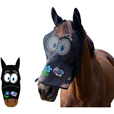 LTG PRO Masque facial anti-mouches pour cheval Imprimé amusant de dessin animé Maille respirante avec protection des oreilles et du nez Fléchettes pour les yeux Protection UV Poney/Cob/Full - Publicité LTG PRO Masque facial anti-mouches pour cheval Imprimé amusant de dessin animé Maille respirante avec protection des oreilles et du nez Fléchettes pour les yeux Protection UV Poney/Cob/Full - Publicité
