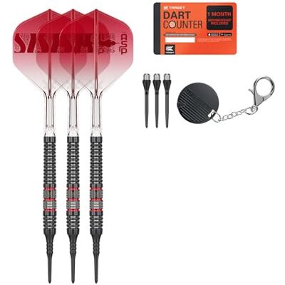 Target Darts Nathan Aspinall Pointe Souple 95K Fléchettes Set, 18G 95% Tungstène Fléchettes, K-Flex N°2 Volants et Arbres, Noir Pixel Tips & Swiss Titane Conversion Acier Points Player Edition - Publicité Target Darts Nathan Aspinall Pointe Souple 95K Fléchettes Set, 18G 95% Tungstène Fléchettes, K-Flex N°2 Volants et Arbres, Noir Pixel Tips & Swiss Titane Conversion Acier Points Player Edition - Publicité