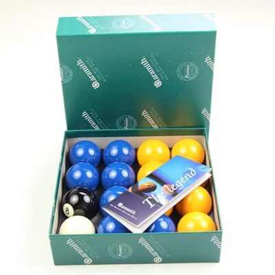Aramith Bleu et Jaune 2 Jeu de billes de billard bille de choc de 48 mm) - Publicité Aramith Bleu et Jaune 2 Jeu de billes de billard bille de choc de 48 mm) - Publicité