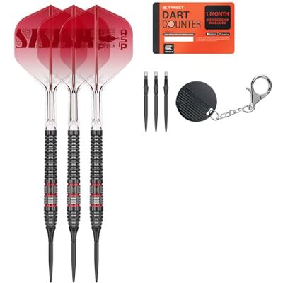 Target Darts Nathan Aspinall Pointe en Acier 95K Fléchettes Set, 26G 95% Tungstène Fléchettes, K-Flex N°2 Volants et Arbres, Swiss Storm Noir & SP Outil Inclus Player Edition Professionnels - Publicité Target Darts Nathan Aspinall Pointe en Acier 95K Fléchettes Set, 26G 95% Tungstène Fléchettes, K-Flex N°2 Volants et Arbres, Swiss Storm Noir & SP Outil Inclus Player Edition Professionnels - Publicité