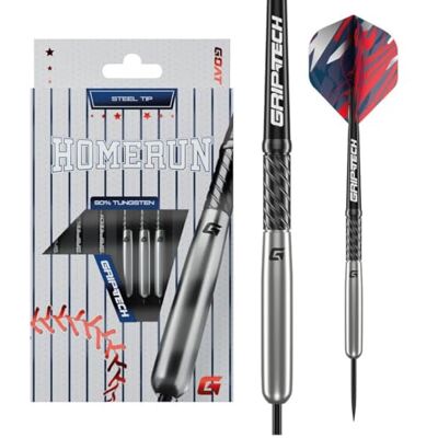 GOAT Homerun Silver 90% Tungstène Jeu de Fléchettes Pointe Acier, 23G/25G, Argent, avec 3 Barrels, 3 Ailettes et 3 Tiges - Publicité GOAT Homerun Silver 90% Tungstène Jeu de Fléchettes Pointe Acier, 23G/25G, Argent, avec 3 Barrels, 3 Ailettes et 3 Tiges - Publicité