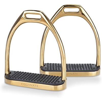 Equinate Luna Lot de 2 étriers 12 cm Avec surface antidérapante en caoutchouc Pour adultes et enfants Doré - Publicité Equinate Luna Lot de 2 étriers 12 cm Avec surface antidérapante en caoutchouc Pour adultes et enfants Doré - Publicité