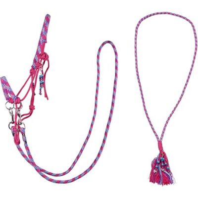 QHP Licol à nœuds avec nœud ABN. Rênes + corde de cou (sang complet, fuchsia) - Publicité QHP Licol à nœuds avec nœud ABN. Rênes + corde de cou (sang complet, fuchsia) - Publicité