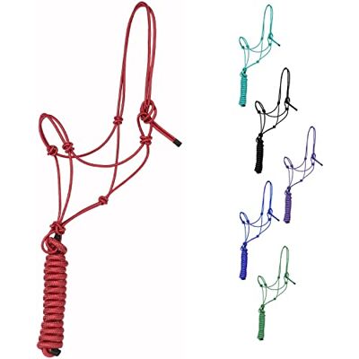 Majestic 1/4 pouce de corde 4 nœuds licol de dressage en polyester rigide avec longe assortie de 3 m pour chevaux – complet (rouge, plein) - Publicité Majestic 1/4 pouce de corde 4 nœuds licol de dressage en polyester rigide avec longe assortie de 3 m pour chevaux – complet (rouge, plein) - Publicité