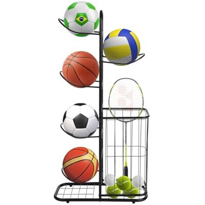 Haoxuesen Étagère Rangement Ballons 5 Niveaux Porte-Ballons Autoportant Noir Avec Panier Latéral, Support Sur Pied Amovible Organisateur Sportif Fer Rectangulaire Rangement Garage Pour Équipement Sportif - Publicité Haoxuesen Étagère Rangement Ballons 5 Niveaux Porte-Ballons Autoportant Noir Avec Panier Latéral, Support Sur Pied Amovible Organisateur Sportif Fer Rectangulaire Rangement Garage Pour Équipement Sportif - Publicité