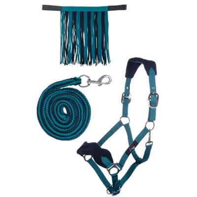 HKM 10733 Ensemble licol, licol, franges mouches, mousqueton 180 cm, bleu pétrole/bleu marine WB - Publicité HKM 10733 Ensemble licol, licol, franges mouches, mousqueton 180 cm, bleu pétrole/bleu marine WB - Publicité