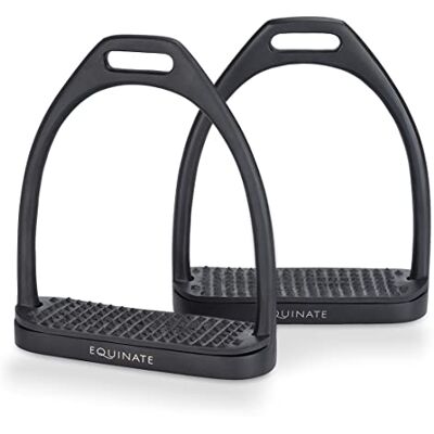 Equinate Midway Lot de 2 étriers, 12 cm, noir mat, avec surface antidérapante en caoutchouc, pour adultes et enfants - Publicité Equinate Midway Lot de 2 étriers, 12 cm, noir mat, avec surface antidérapante en caoutchouc, pour adultes et enfants - Publicité