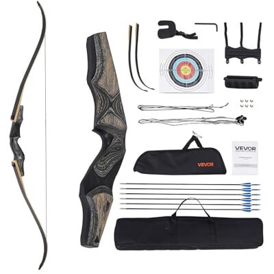 VEVOR Kit Arc recourbé et flèches, démontables en Bois 1524 mm, Ensemble tir à l'arc recourbé Ergonomique pour droitier, pour entraînement à la Cible en extérieur, Chasse, débutant à avancé, 22,68 kg - Publicité VEVOR Kit Arc recourbé et flèches, démontables en Bois 1524 mm, Ensemble tir à l'arc recourbé Ergonomique pour droitier, pour entraînement à la Cible en extérieur, Chasse, débutant à avancé, 22,68 kg - Publicité