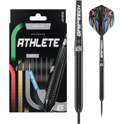 GOAT Athlete Brass Jeu de Fléchettes Pointe Acier, 10G/11G/12G/13G, avec 3 Barrels, 3 Ailettes et 3 Tiges - Publicité GOAT Athlete Brass Jeu de Fléchettes Pointe Acier, 10G/11G/12G/13G, avec 3 Barrels, 3 Ailettes et 3 Tiges - Publicité