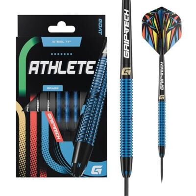 GOAT Athlete Brass Jeu de Fléchettes Pointe Acier, 10G/11G/12G/13G, avec 3 Barrels, 3 Ailettes et 3 Tiges - Publicité GOAT Athlete Brass Jeu de Fléchettes Pointe Acier, 10G/11G/12G/13G, avec 3 Barrels, 3 Ailettes et 3 Tiges - Publicité