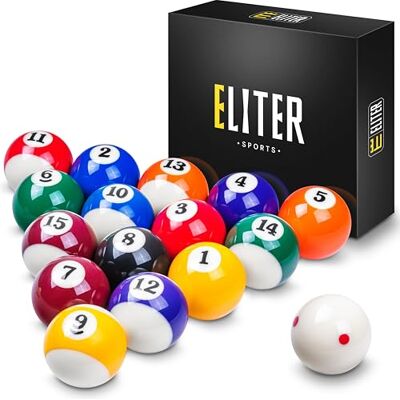ELITER SPORTS Ensemble de Boules de Billard en Résine Phénolique – 16 Boules de Billard 2-1/4 Pouces (57,2 mm) avec Boule Blanche pour Tables de Billard Standard - Publicité ELITER SPORTS Ensemble de Boules de Billard en Résine Phénolique – 16 Boules de Billard 2-1/4 Pouces (57,2 mm) avec Boule Blanche pour Tables de Billard Standard - Publicité