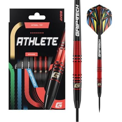 GOAT Athlete Brass Jeu de Fléchettes Pointe Acier, 10G/11G/12G/13G, avec 3 Barrels, 3 Ailettes et 3 Tiges - Publicité GOAT Athlete Brass Jeu de Fléchettes Pointe Acier, 10G/11G/12G/13G, avec 3 Barrels, 3 Ailettes et 3 Tiges - Publicité