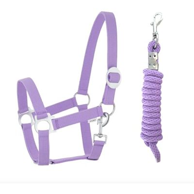 JA Horse Kit de longe avec mousqueton réglable Licol de cheval, cheval en bois, corde de fixation (mousqueton lavande, poney) - Publicité JA Horse Kit de longe avec mousqueton réglable Licol de cheval, cheval en bois, corde de fixation (mousqueton lavande, poney) - Publicité