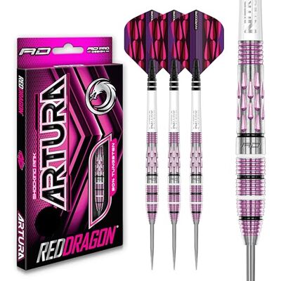 RED DRAGON Artura Shocking Pink Jeu de fléchettes en tungstène de qualité supérieure de 24 grammes avec ailettes et tiges - Publicité RED DRAGON Artura Shocking Pink Jeu de fléchettes en tungstène de qualité supérieure de 24 grammes avec ailettes et tiges - Publicité
