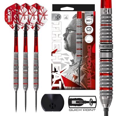Harrows Damon Heta Jeu de fléchettes 90 % tungstène série 4, pointe en acier avec système de pointe rapide, disponible en 21 g, 23 g, 24 g et 25 g avec outil Quick Point, tiges Red Alamo VS2 et - Publicité Harrows Damon Heta Jeu de fléchettes 90 % tungstène série 4, pointe en acier avec système de pointe rapide, disponible en 21 g, 23 g, 24 g et 25 g avec outil Quick Point, tiges Red Alamo VS2 et - Publicité