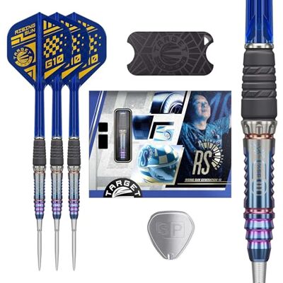 Target Darts Target Japan Rising Sun G10 Pointe en Acier Fléchettes avec Kflex, 23G 95% Tungstène Fléchette Set, K-Flex Ailettes et Arbres N° 2, Storm Nano Swiss Point Tips, Haruki Muramatsu Gen 10 - Publicité Target Darts Target Japan Rising Sun G10 Pointe en Acier Fléchettes avec Kflex, 23G 95% Tungstène Fléchette Set, K-Flex Ailettes et Arbres N° 2, Storm Nano Swiss Point Tips, Haruki Muramatsu Gen 10 - Publicité