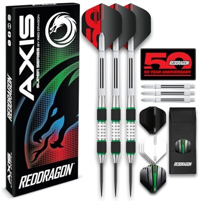 RED DRAGON Axis Series Tungstène Fléchettes Ensemble avec Vols, Arbres (tiges) et Portefeuille - Publicité RED DRAGON Axis Series Tungstène Fléchettes Ensemble avec Vols, Arbres (tiges) et Portefeuille - Publicité