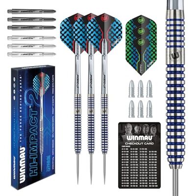 WINMAU Hi-Impact Flechette Professionnelle 24 g 95% Tungstène Jeu de Pointes en Métal avec Ailettes, Tiges, Sac de Flechettes et Caisse - Publicité WINMAU Hi-Impact Flechette Professionnelle 24 g 95% Tungstène Jeu de Pointes en Métal avec Ailettes, Tiges, Sac de Flechettes et Caisse - Publicité