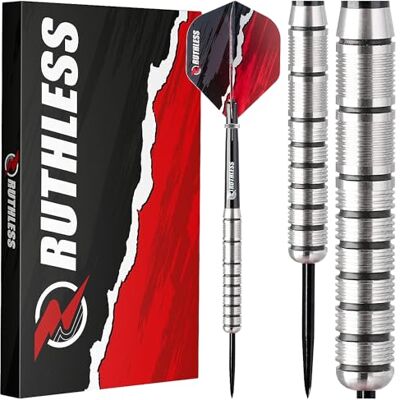 RUTHLESS Ranger III Jeu de fléchettes professionnelles en tungstène avec pointe en acier 24 g et 26 g, avec ailettes et tiges (26 g) - Publicité RUTHLESS Ranger III Jeu de fléchettes professionnelles en tungstène avec pointe en acier 24 g et 26 g, avec ailettes et tiges (26 g) - Publicité
