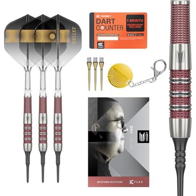 Target Darts Stephen Bunting 95K Jeu de Fléchettes à Pointe Souple, 19G Kflex Vols et Arbres, Le Bullet Player Edition 95% de Fléchettes en Tungstène, Pointe Nano Swiss Steel, Conversion des Points - Publicité Target Darts Stephen Bunting 95K Jeu de Fléchettes à Pointe Souple, 19G Kflex Vols et Arbres, Le Bullet Player Edition 95% de Fléchettes en Tungstène, Pointe Nano Swiss Steel, Conversion des Points - Publicité