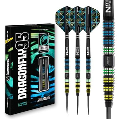 RED DRAGON Darts Dragonfly 95 23g 95% Tungstène Professionnelle Pointe en Acier Jeu de fléchettes avec ailettes et tiges de fléchettes - Publicité RED DRAGON Darts Dragonfly 95 23g 95% Tungstène Professionnelle Pointe en Acier Jeu de fléchettes avec ailettes et tiges de fléchettes - Publicité