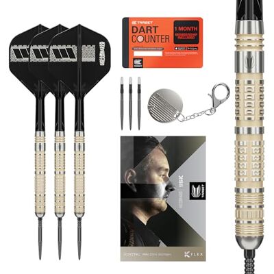 Target Darts Dimitri Van den Bergh Jeu de Fléchettes 95K à Pointe en Acier, 23G Fléchettes 95% Tungstène, Ailettes Tige K-Flex N° 2, Pointes Swiss DX Noires Outil SP Inclus Édition Joueurs - Publicité Target Darts Dimitri Van den Bergh Jeu de Fléchettes 95K à Pointe en Acier, 23G Fléchettes 95% Tungstène, Ailettes Tige K-Flex N° 2, Pointes Swiss DX Noires Outil SP Inclus Édition Joueurs - Publicité