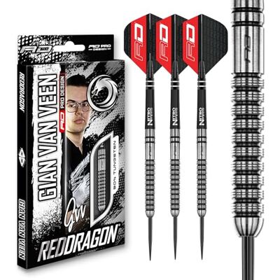 RED DRAGON Gian Van Veen Premium Tungstène Darts Set avec Vols et tiges - Publicité RED DRAGON Gian Van Veen Premium Tungstène Darts Set avec Vols et tiges - Publicité