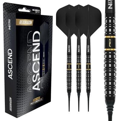 RED DRAGON Jeu de fléchettes Ascend Series Corps de 20 g/22 g Pointe souple Jeu de fléchettes 90 % tungstène professionnel Fléchettes Nitro Flite intégrées, ailettes et tiges - Publicité RED DRAGON Jeu de fléchettes Ascend Series Corps de 20 g/22 g Pointe souple Jeu de fléchettes 90 % tungstène professionnel Fléchettes Nitro Flite intégrées, ailettes et tiges - Publicité