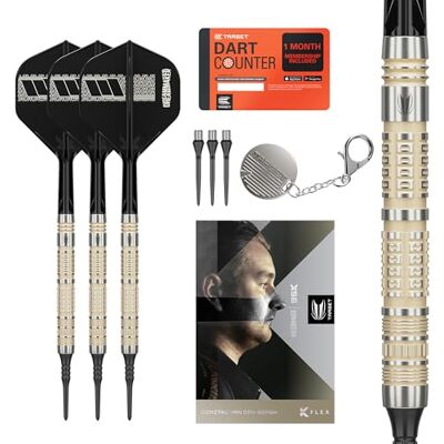 Target Darts Dimitri Van den Bergh Jeu de Fléchettes 95K à Pointe Souple, 19G Fléchettes 95% Tungstène, Ailettes Tiges K-Flex N° 2, Pointes Pixel Noires Pointe en Acier Nano Rainuré Swiss Titanium - Publicité Target Darts Dimitri Van den Bergh Jeu de Fléchettes 95K à Pointe Souple, 19G Fléchettes 95% Tungstène, Ailettes Tiges K-Flex N° 2, Pointes Pixel Noires Pointe en Acier Nano Rainuré Swiss Titanium - Publicité