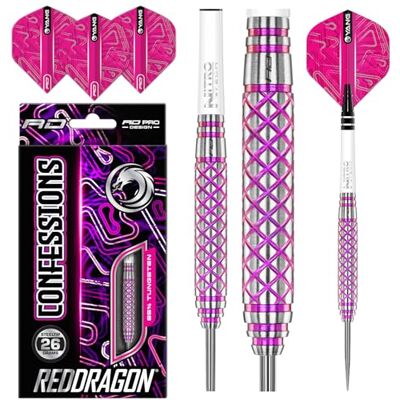 RED DRAGON Confessions: 26g Fléchettes Pointes Acier avec Ailettes et Tiges de Flechettes - Publicité RED DRAGON Confessions: 26g Fléchettes Pointes Acier avec Ailettes et Tiges de Flechettes - Publicité
