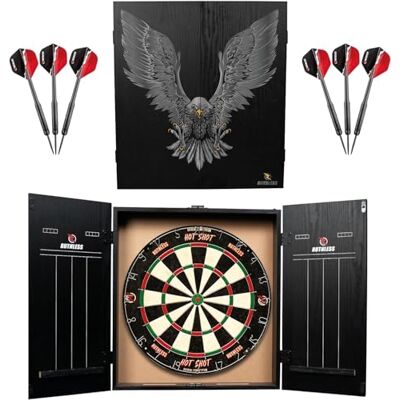 Ruthless Home Darts Centre Cible de fléchettes avec armoire, cible de fléchettes et 2 jeux de fléchettes (aigle) - Publicité Ruthless Home Darts Centre Cible de fléchettes avec armoire, cible de fléchettes et 2 jeux de fléchettes (aigle) - Publicité