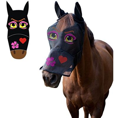 LTG PRO Masque anti-mouches pour cheval et poney Imprimé amusant Maille respirante avec protection des oreilles et du nez Fléchettes pour les yeux Protection UV Poney/Cob/Tailles complètes - Publicité LTG PRO Masque anti-mouches pour cheval et poney Imprimé amusant Maille respirante avec protection des oreilles et du nez Fléchettes pour les yeux Protection UV Poney/Cob/Tailles complètes - Publicité