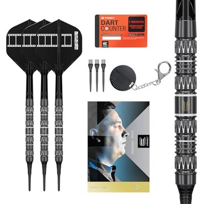 Target Darts Chris Dobey Pointe Souple 95K Fléchettes Set, 18G 95% Tungstène Fléchettes, K-Flex N° 2 Volants et Arbres, Embouts Cryo Noirs et Pointes en Acier Swiss Titane Conversion - Publicité Target Darts Chris Dobey Pointe Souple 95K Fléchettes Set, 18G 95% Tungstène Fléchettes, K-Flex N° 2 Volants et Arbres, Embouts Cryo Noirs et Pointes en Acier Swiss Titane Conversion - Publicité