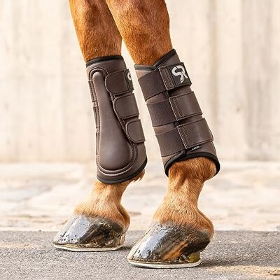 SUNRIDE guêtres de Dressage pour Chevaux (Set de 2) en Cuir véritable de première qualité et néoprène pour la Protection Contre Les blessures (M/28 cm, Marron) - Publicité SUNRIDE guêtres de Dressage pour Chevaux (Set de 2) en Cuir véritable de première qualité et néoprène pour la Protection Contre Les blessures (M/28 cm, Marron) - Publicité