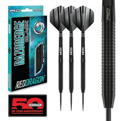RED DRAGON Darts Razor Edge Black 28g Pointe Acier Set de Fléchettes en Tungstène à 85% - Publicité RED DRAGON Darts Razor Edge Black 28g Pointe Acier Set de Fléchettes en Tungstène à 85% - Publicité