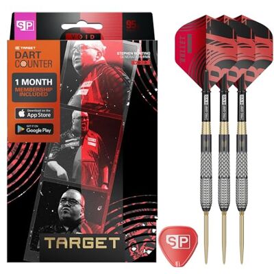 Target Darts Stephen Bunting G5 Void Pointe en Acier Fléchettes Swiss Point, 18G 95% Tungstène Fléchettes Set, Édition Joueur Noir et Or, Manches Pro Grip Ailettes N° 2, Outil SP Inclus - Publicité Target Darts Stephen Bunting G5 Void Pointe en Acier Fléchettes Swiss Point, 18G 95% Tungstène Fléchettes Set, Édition Joueur Noir et Or, Manches Pro Grip Ailettes N° 2, Outil SP Inclus - Publicité