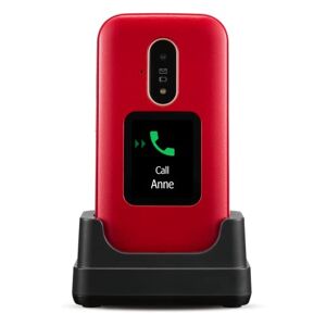 Doro 6880 -Téléphone Mobile 4G à Clapet pour Senior Simple d'utilisation Double écran Touche d'Assistance Socle Chargeur Inclus Rouge - Publicité